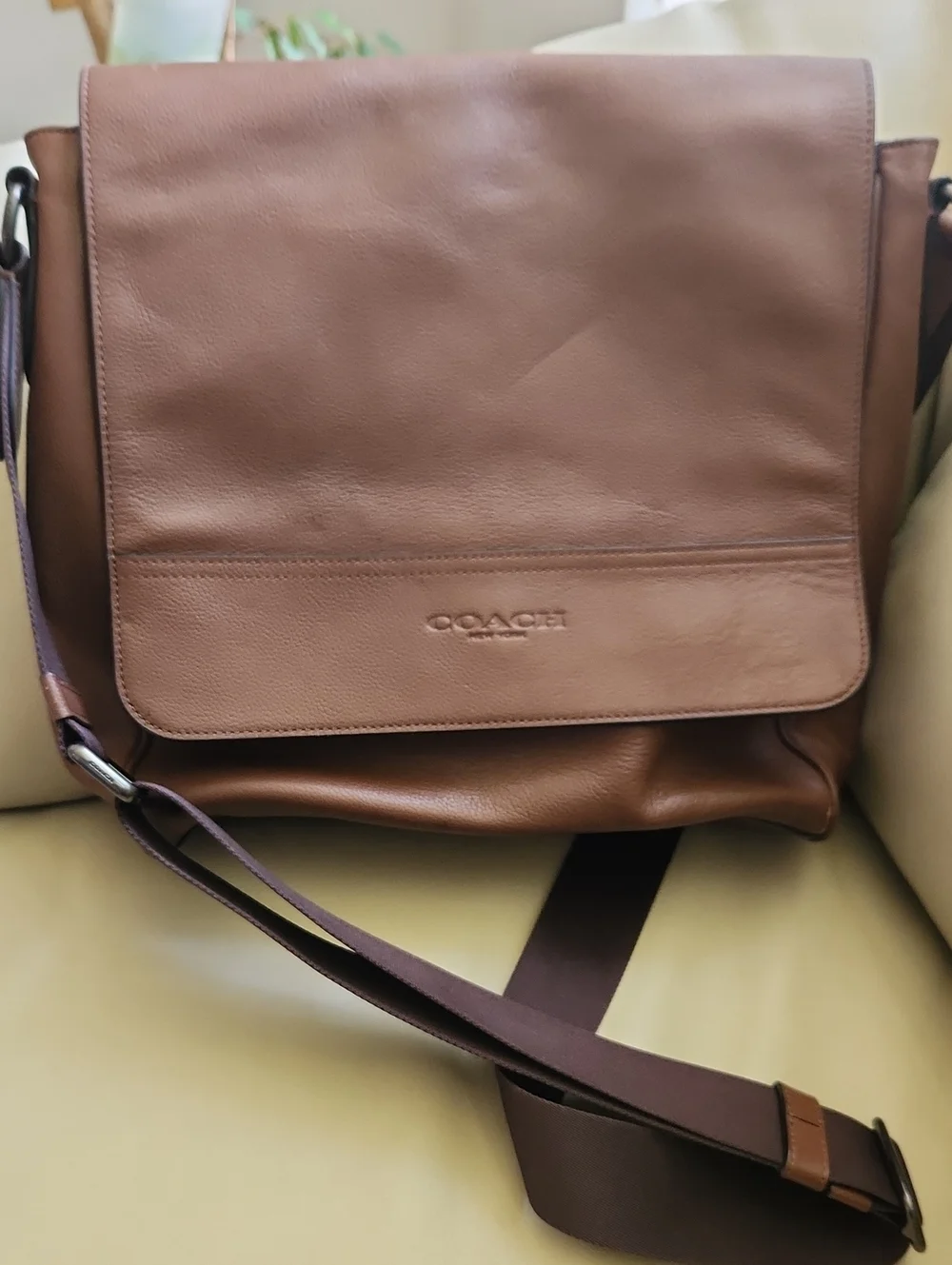 Coach Men's Houston Map Leather Messenger Bag Brown